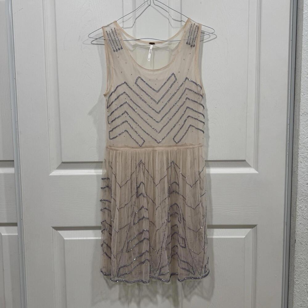 Free People Dress Small Womens Intimates Mesh Sheer Beaded Slip Nighttime Xsmall - Picture 2 of 8
